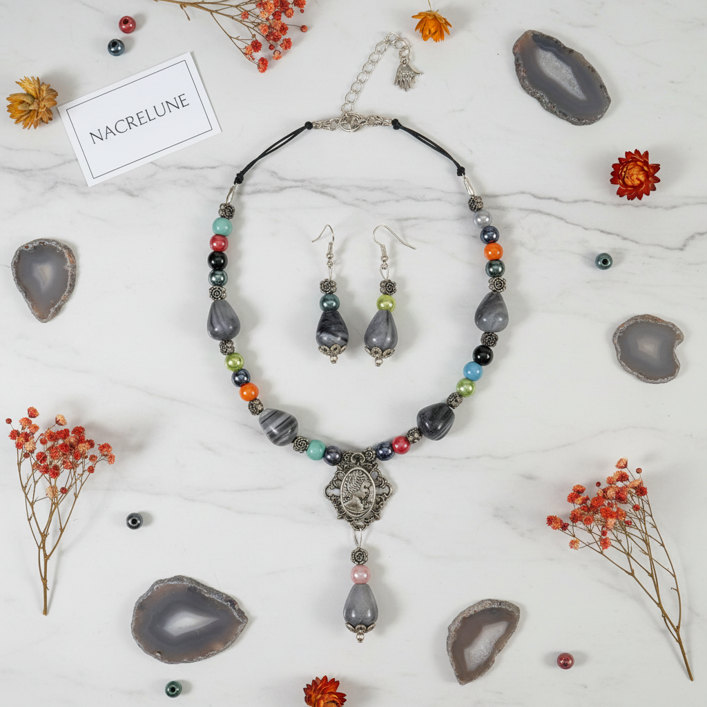 Visuel 2 - Flat lay marbre, agates brutes et fleurs sauvages