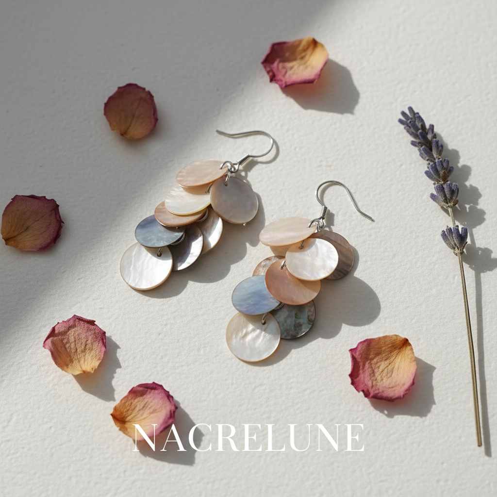 Boucles d’oreille en pastilles de nacre nacrelune.com boucles d'oreille