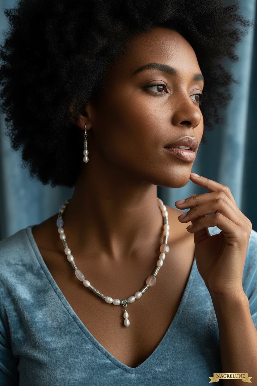 Parure en perles de pierres de lune avec perles de culture nacrelune.com parure