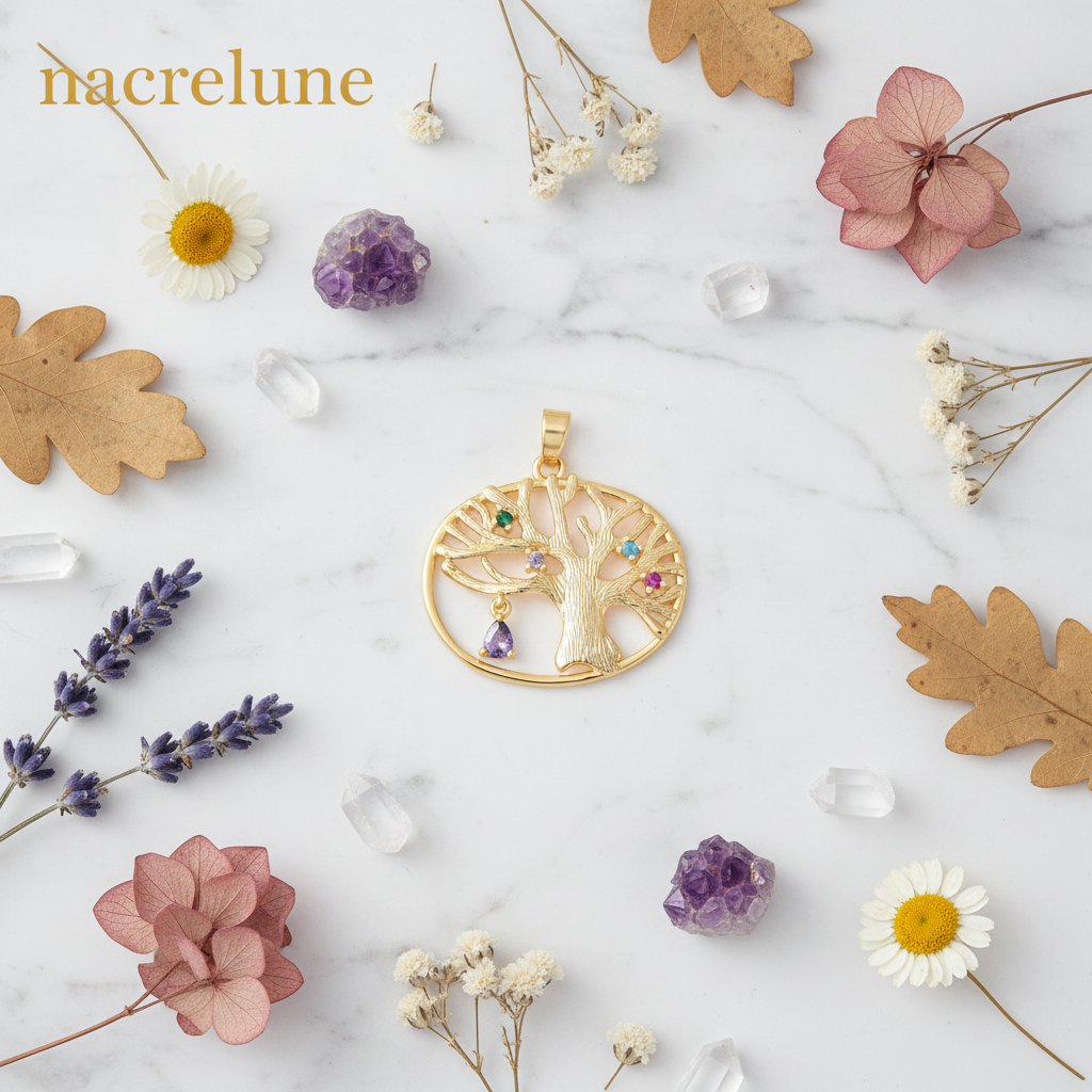 Pendentif Arbre de Vie Plaqué Or – Zirconias Multicolores | NACRELUNE NACRELUNE pendentif