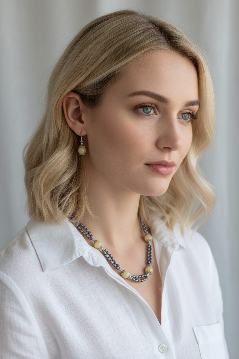 Parure Perles de Culture Irisées & Citrines Polies | Collier + Boucles – Nacrelune nacrelune.com parure