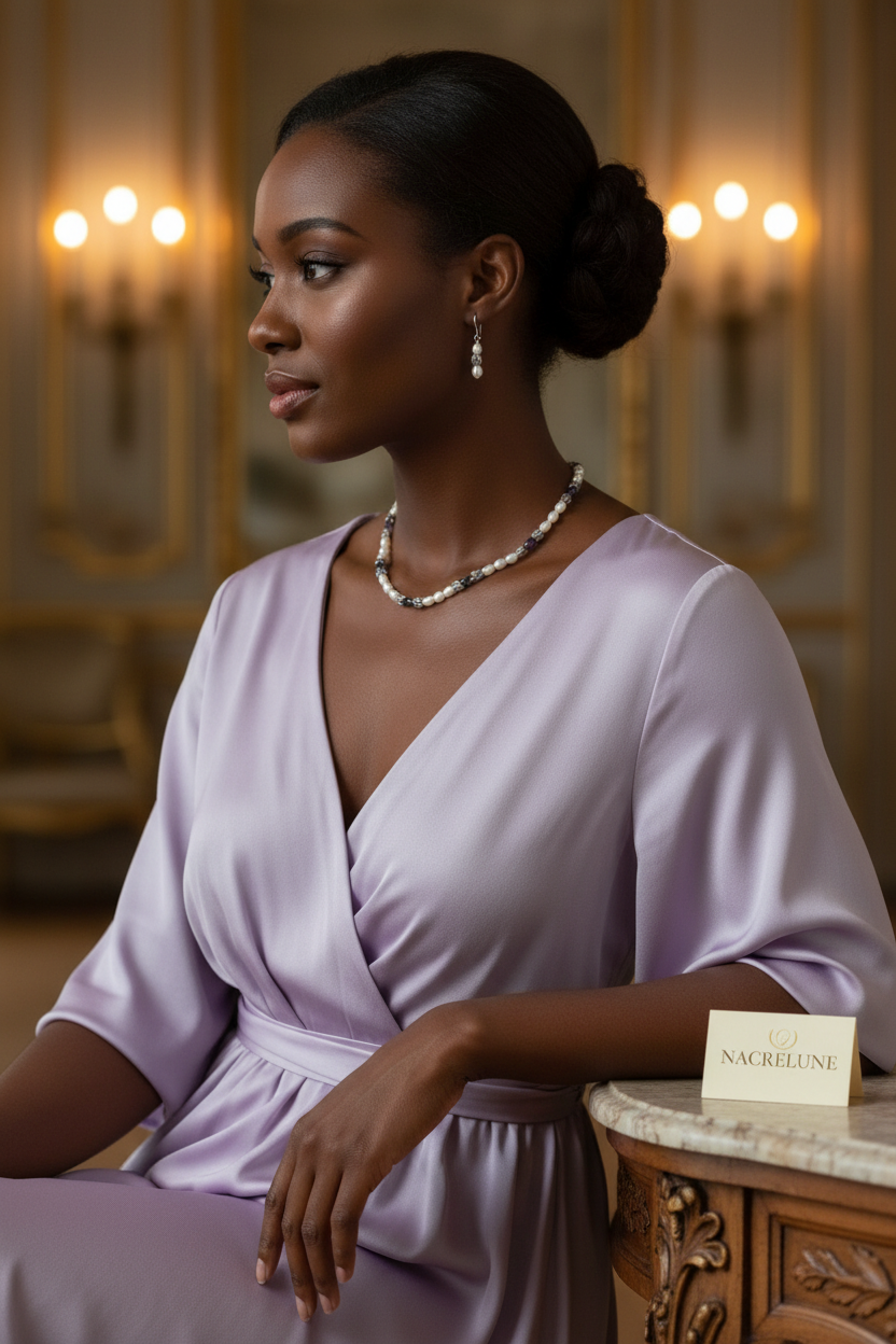 Parure en perles de culture avec améthystes véritables polies nacrelune.com parure