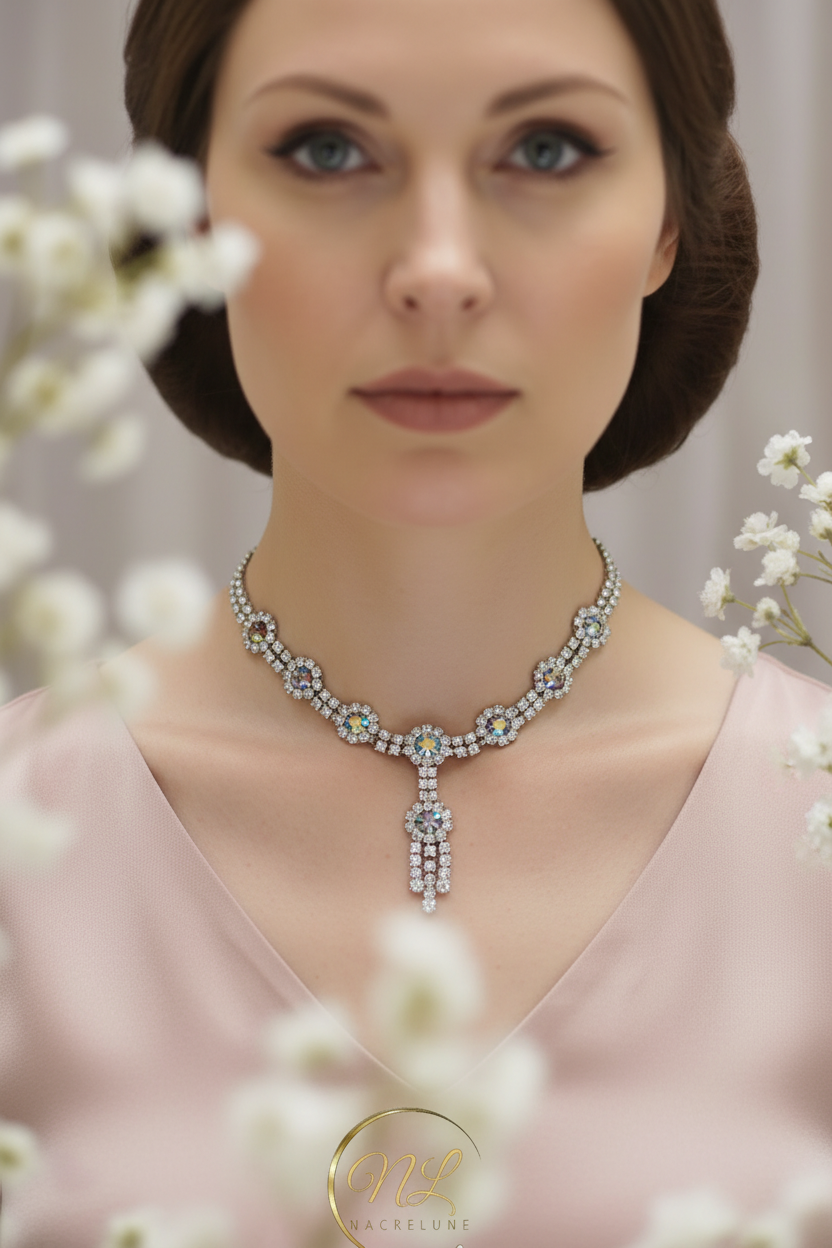Collier en strass aux reflets multicolores nacrelune.com collier