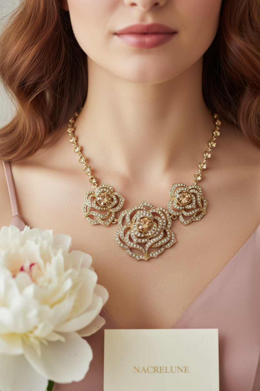 Collier en strass forme fleurs nacrelune.com collier