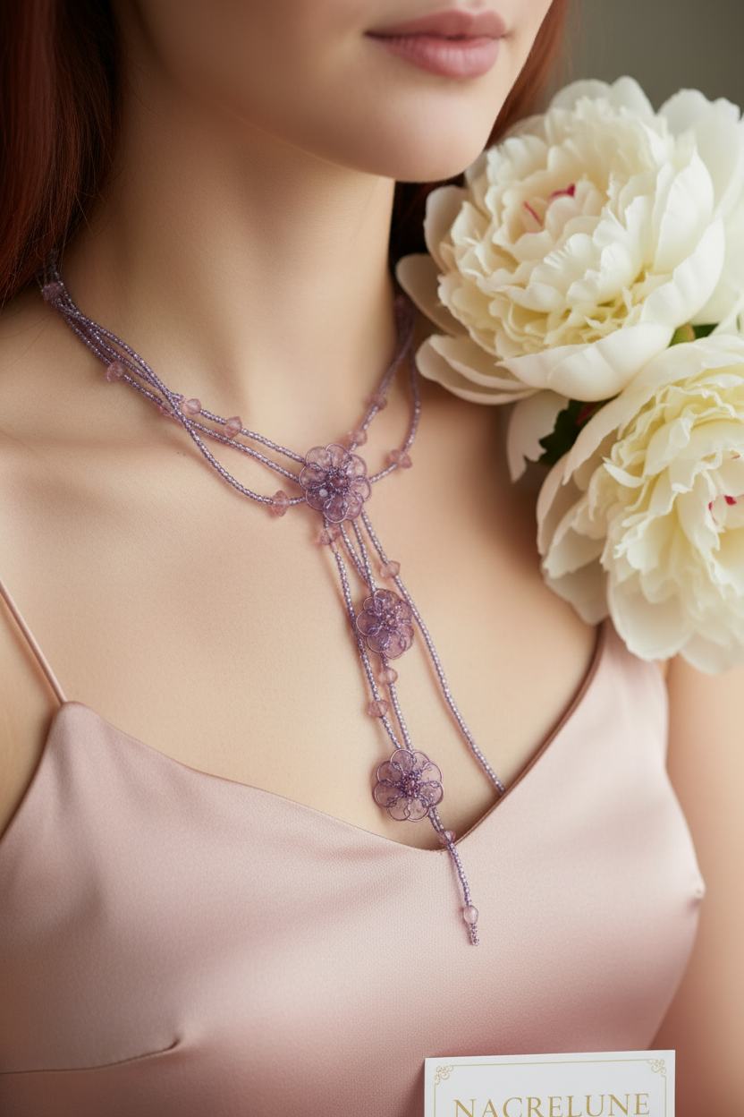 Collier roses en perles de rocaille nacrelune.com collier