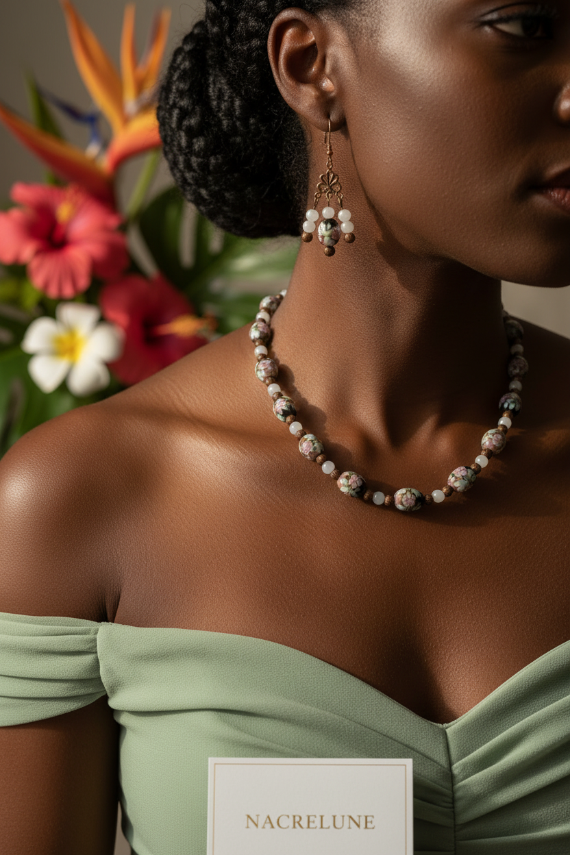 Parure en perles de verre fleuries nacrelune.com parure