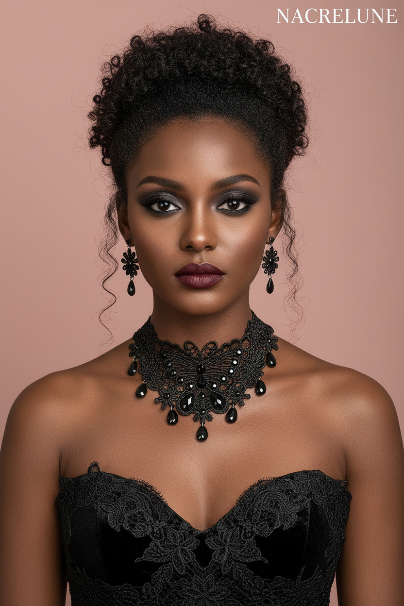 Parure fantaisie en dentelle noire nacrelune.com parure