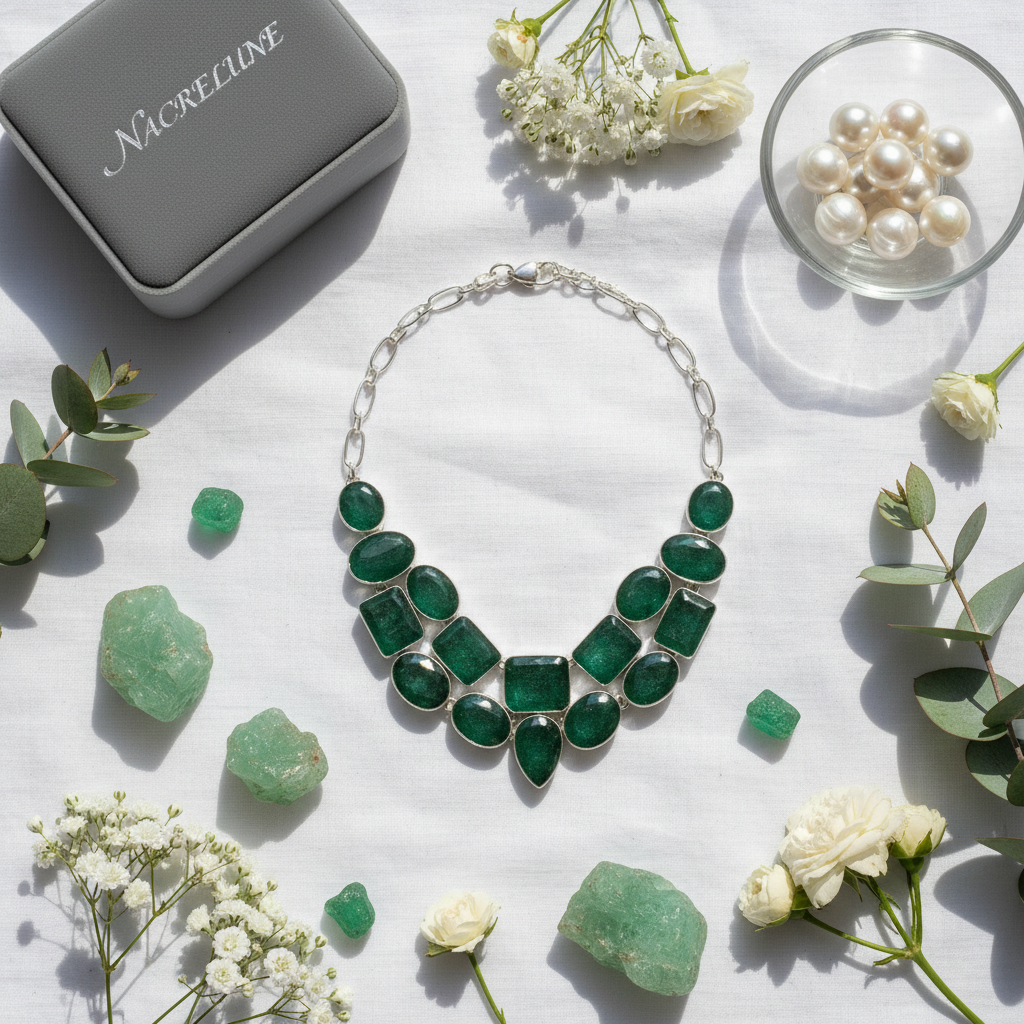 Collier en argent avec emeraudes nacrelune.com collier
