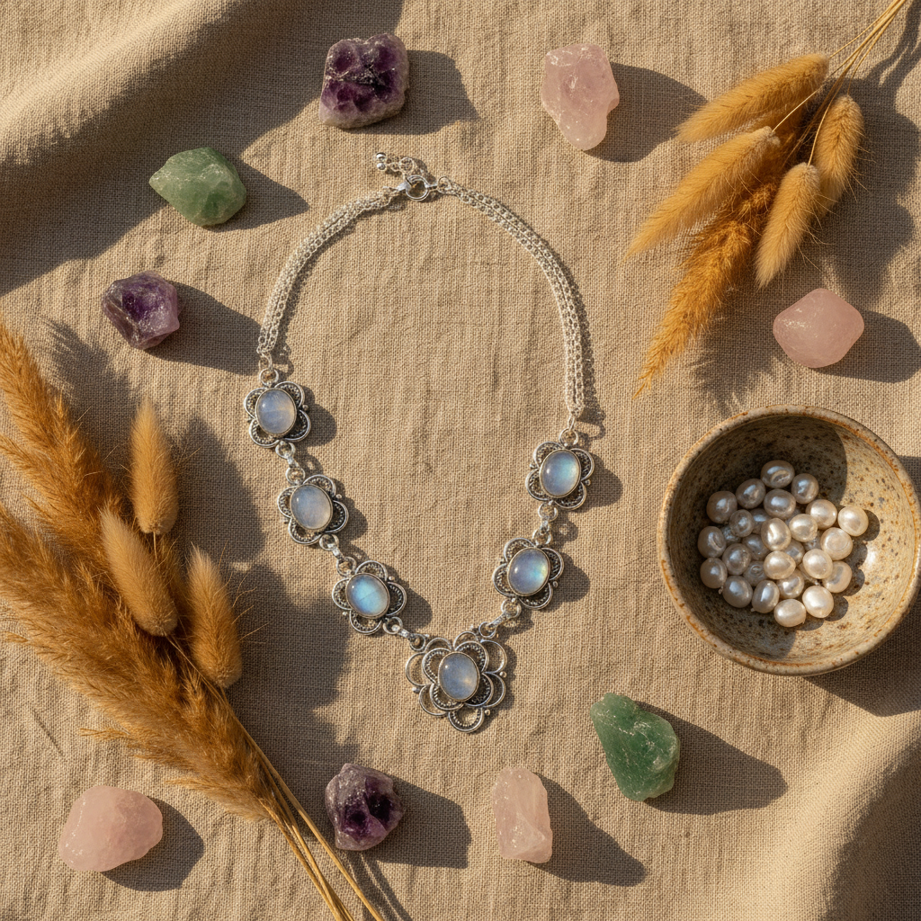 Collier en argent avec pierres de lune nacrelune.com collier