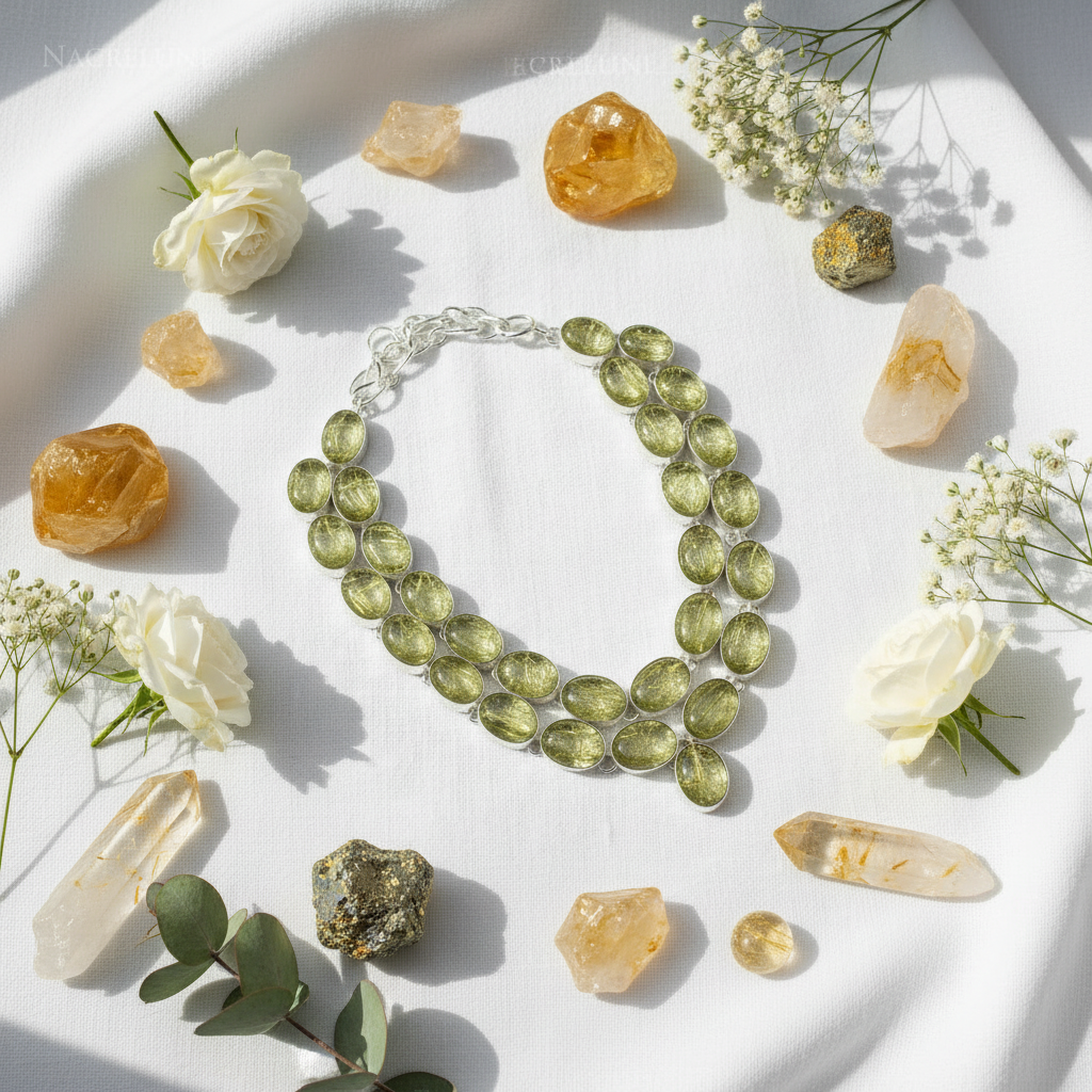 Collier en argent et 925 quartz rutiles scintillants nacrelune.com collier