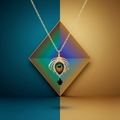 Pendentif fantaisie à longue chaîne représentant plume de paon nacrelune.com pendentif