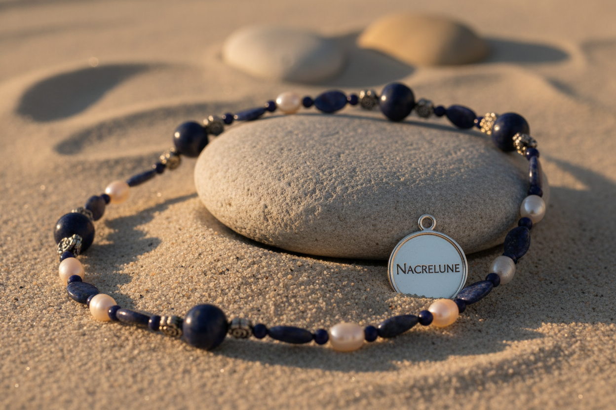 Collier en Lapis Lazuli & Perles | Pierre de Sagesse & Vérité nacrelune.com collier