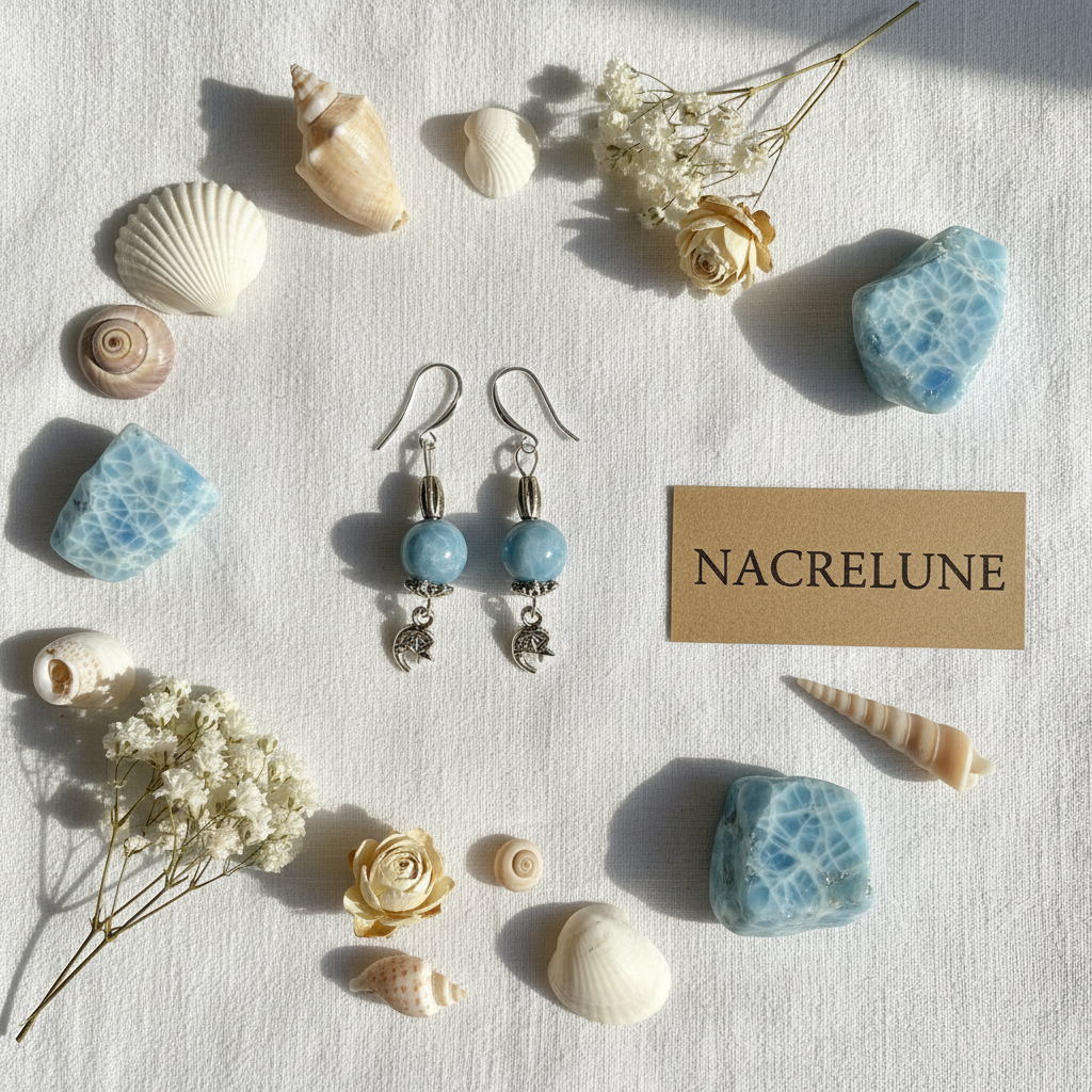 Boucles d'oreille en Larimar – Sérénité & Douceur Océane | NACRELUNE nacrelune.com boucles d'oreille