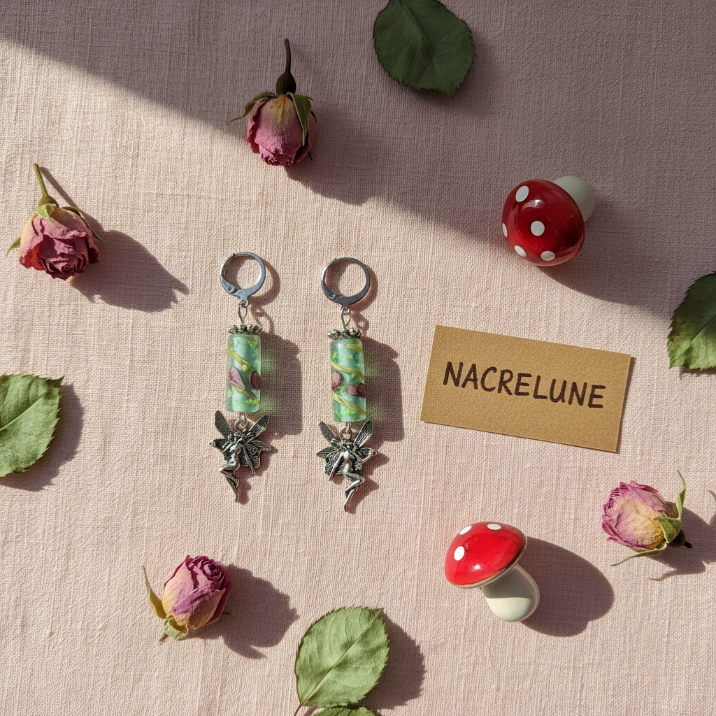 Boucles d'oreille en Verre Peint – Pendentif Féérique | NACRELUNE NACRELUNE boucles d'oreille