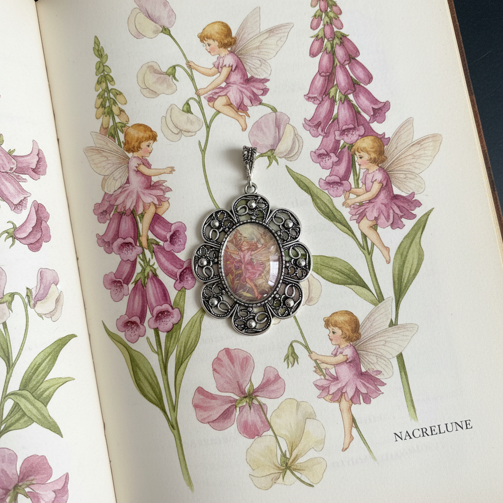 Grand pendentif camée représentant une fée des fleurs nacrelune.com pendentif
