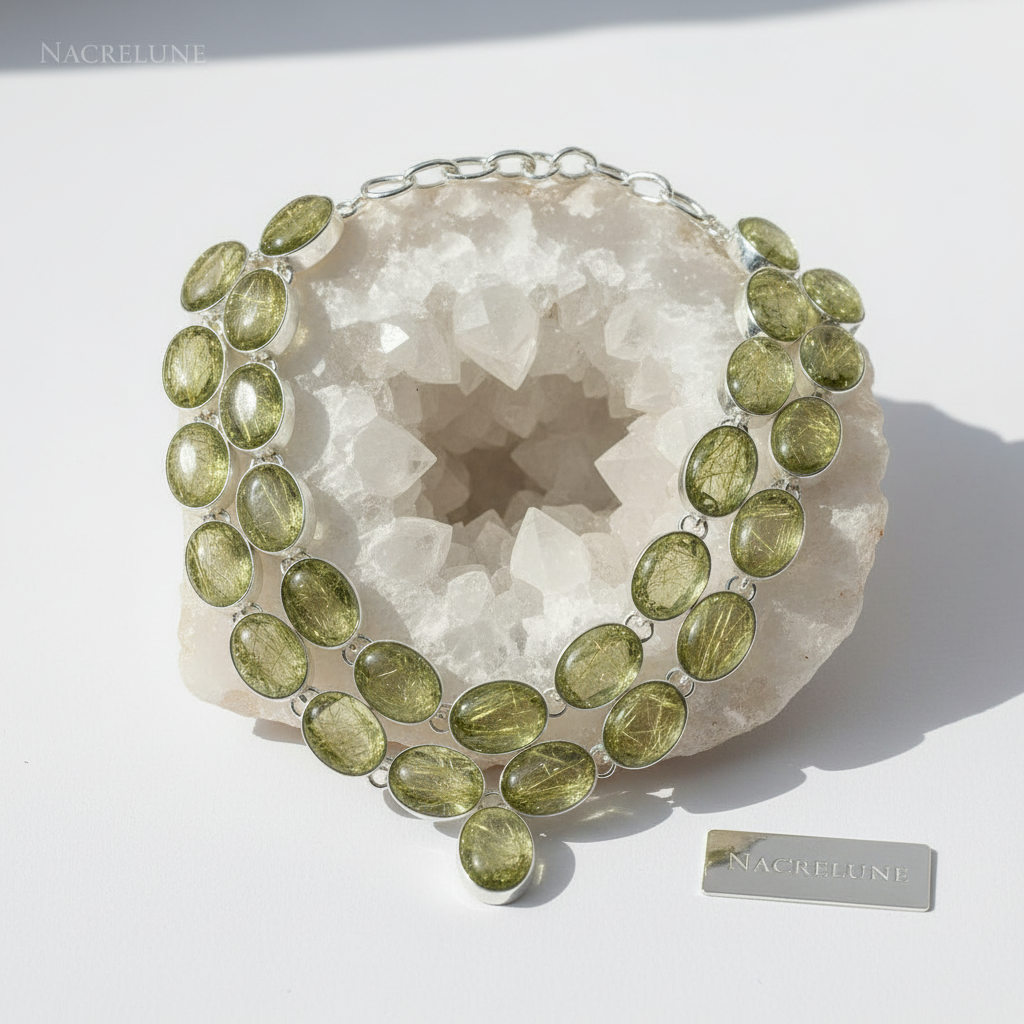 Collier en argent et 925 quartz rutiles scintillants nacrelune.com collier