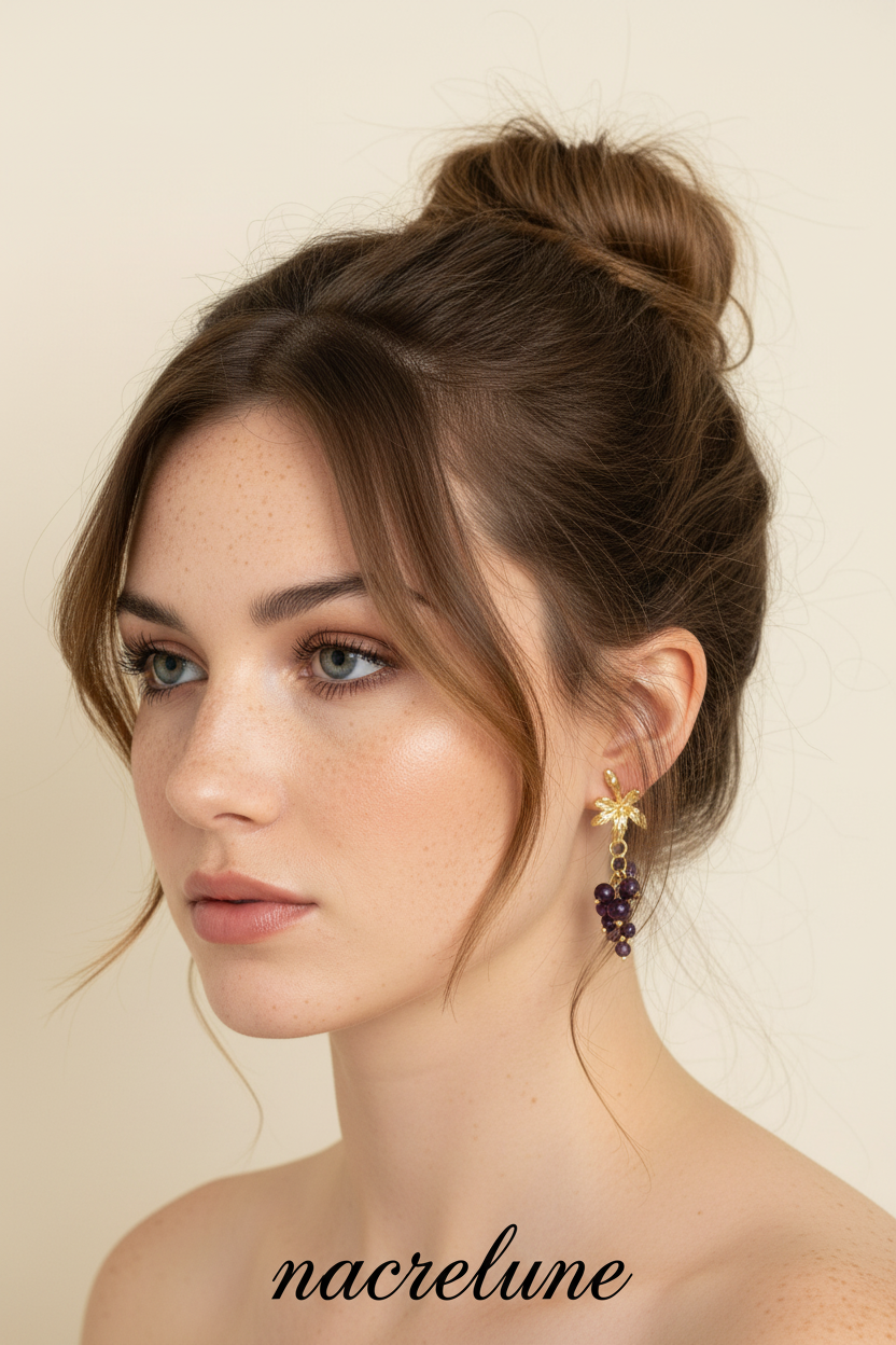 Boucles d'Oreilles Fantaisie Grappe de Raisin nacrelune.com boucles d'oreille