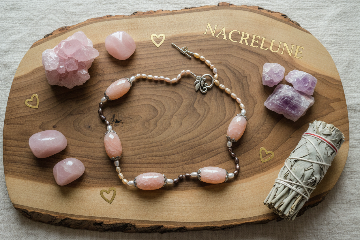 Collier en perles de culture avec grandes agates roses nacrelune.com collier