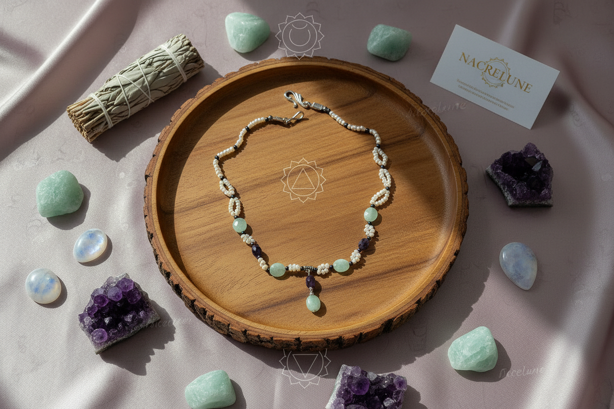 Collier en aigue marine, améthyste et perles de culture nacrelune.com collier
