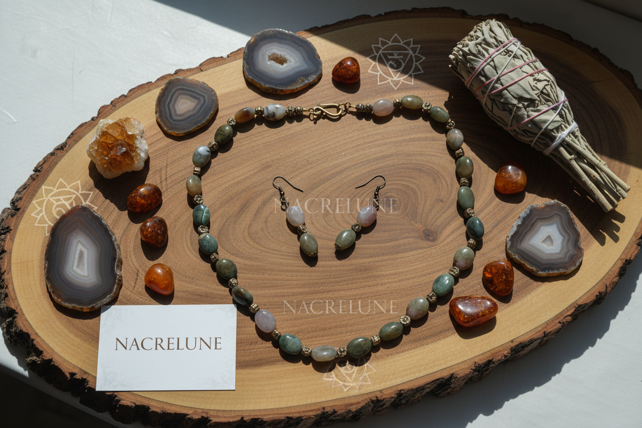 Parure en agate indienne naturelle nacrelune.com parure