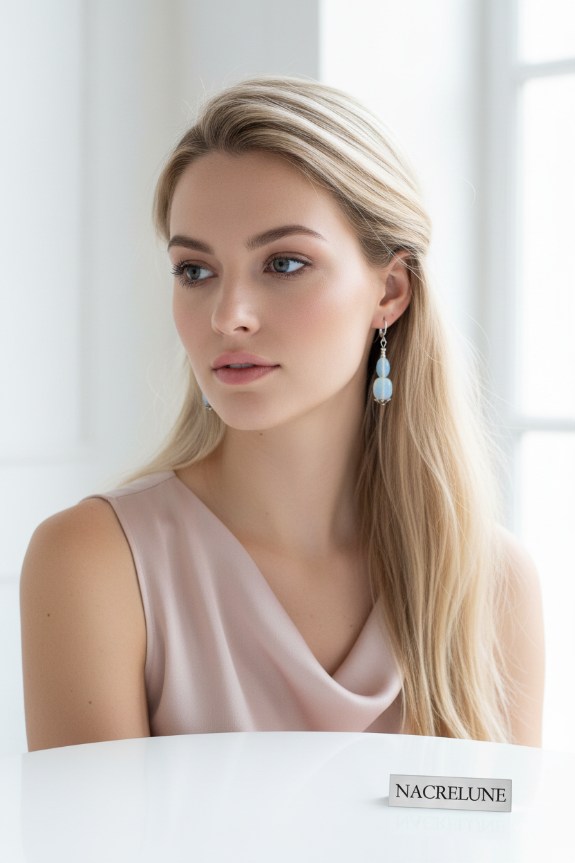 Boucles d'Oreille en Opalite | Pierre de Lumière & Sérénité nacrelune.com boucles d'oreille