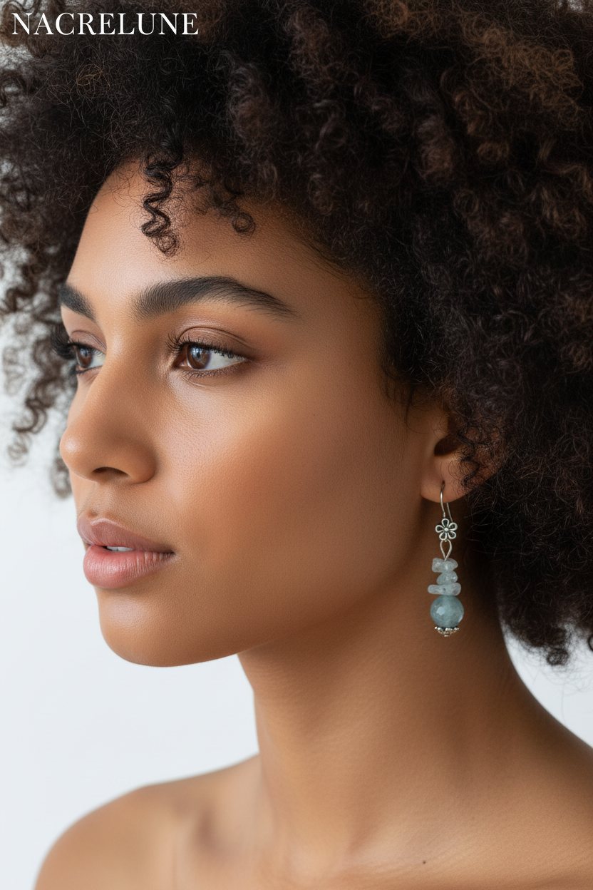 Boucles d'oreille Aigue-Marine | Pierres Naturelles | NACRELUNE nacrelune.com boucles d'oreille