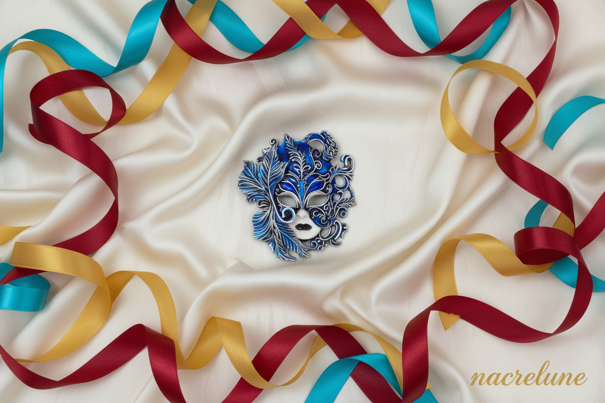 Broche masque carnaval Bleu NACRELUNE