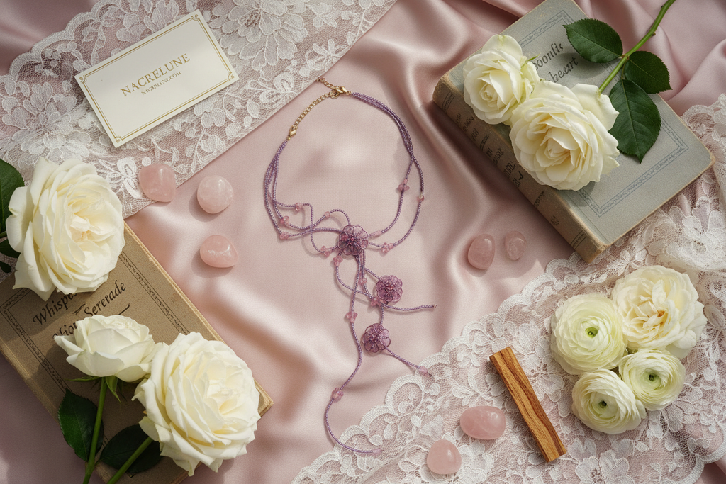 Collier roses en perles de rocaille nacrelune.com collier