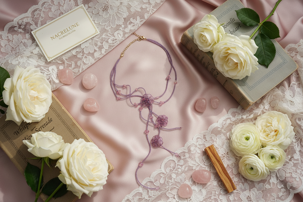 Collier roses en perles de rocaille nacrelune.com collier