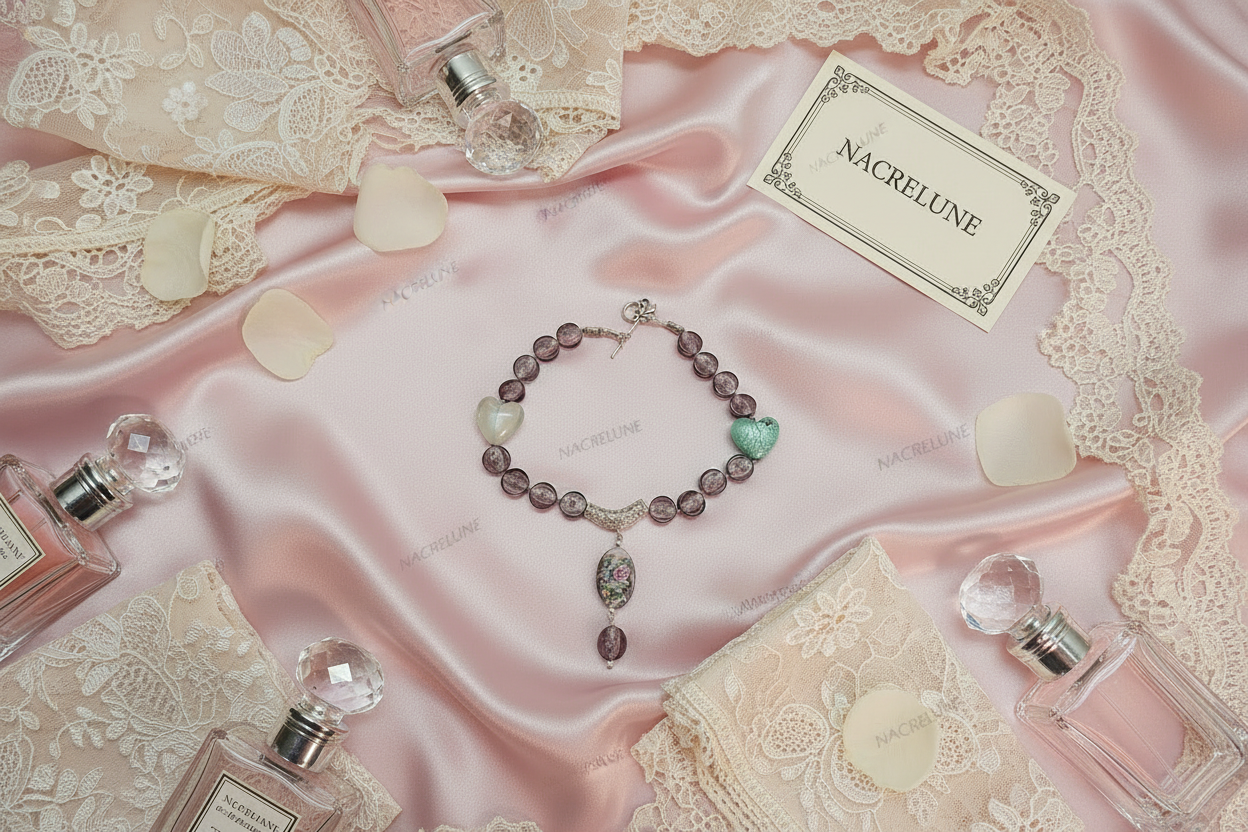 Collier en perles de verre de style Murano nacrelune.com collier