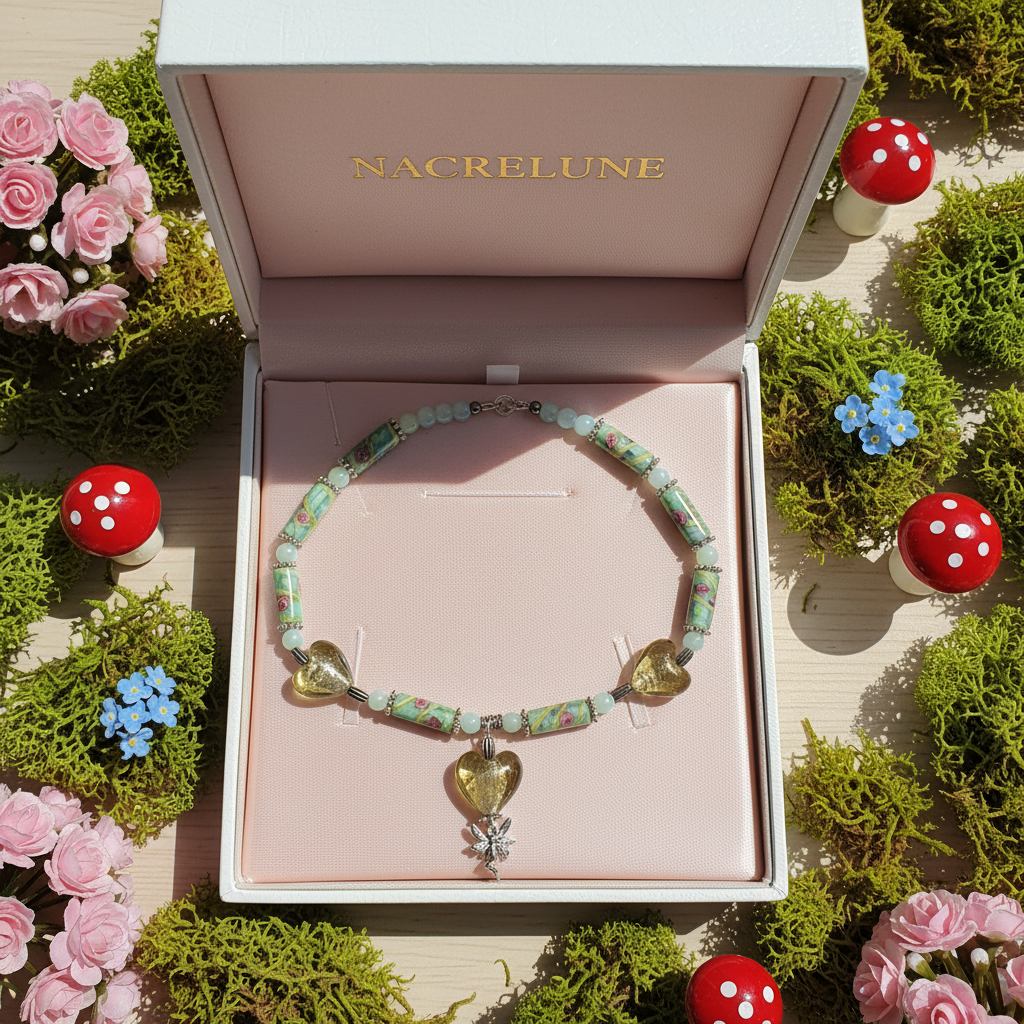 Collier en Perles de Verre Colorées – Cœurs & Pendentif Féérique | NACRELUNE nacrelune.com collier