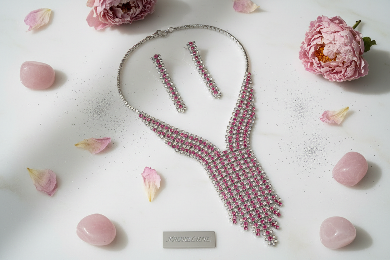 Parure en strass roses nacrelune.com parure