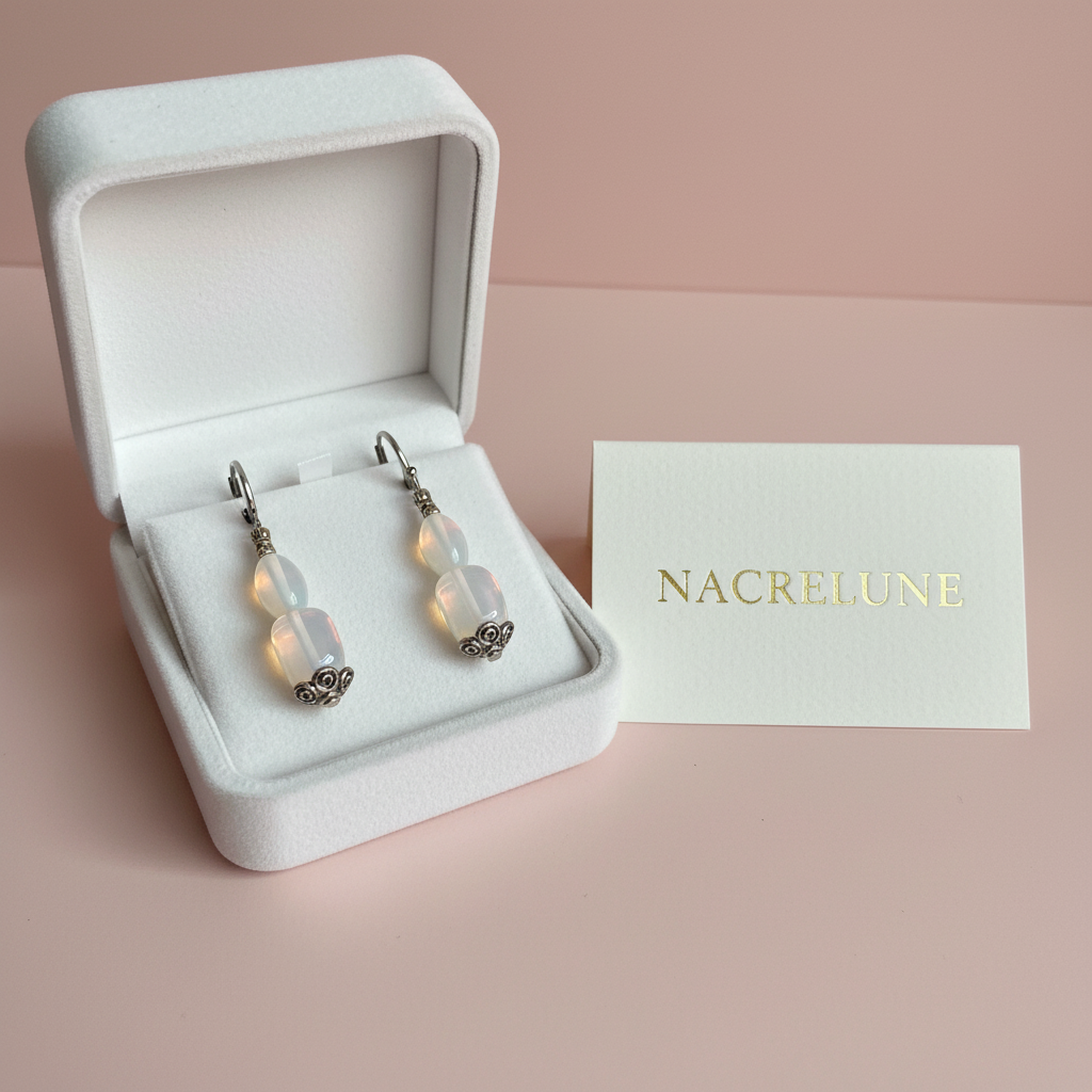 Boucles d'Oreille en Opalite | Pierre de Lumière & Sérénité nacrelune.com boucles d'oreille