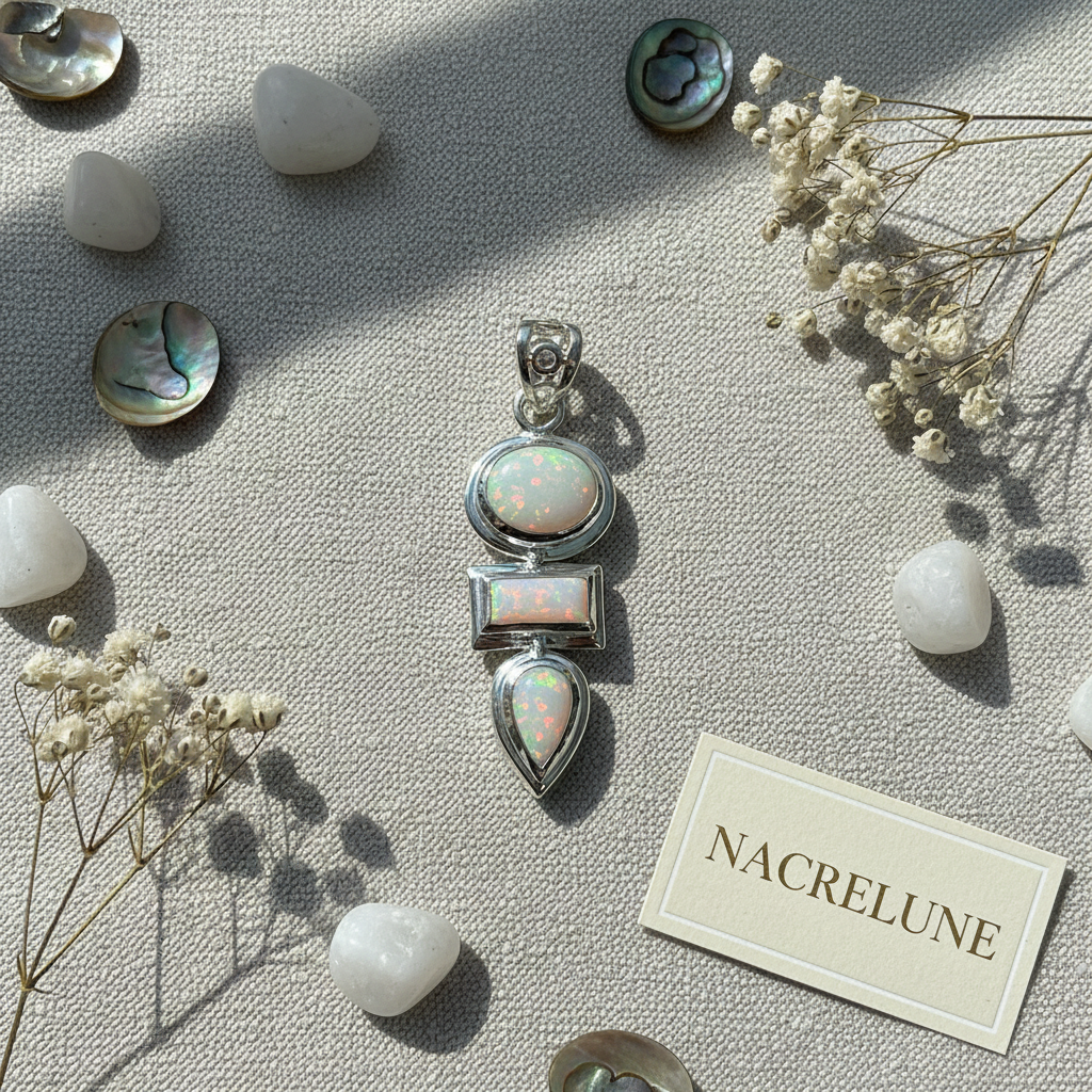 Pendentif en argent avec opale de synthèse nacrelune.com pendentif