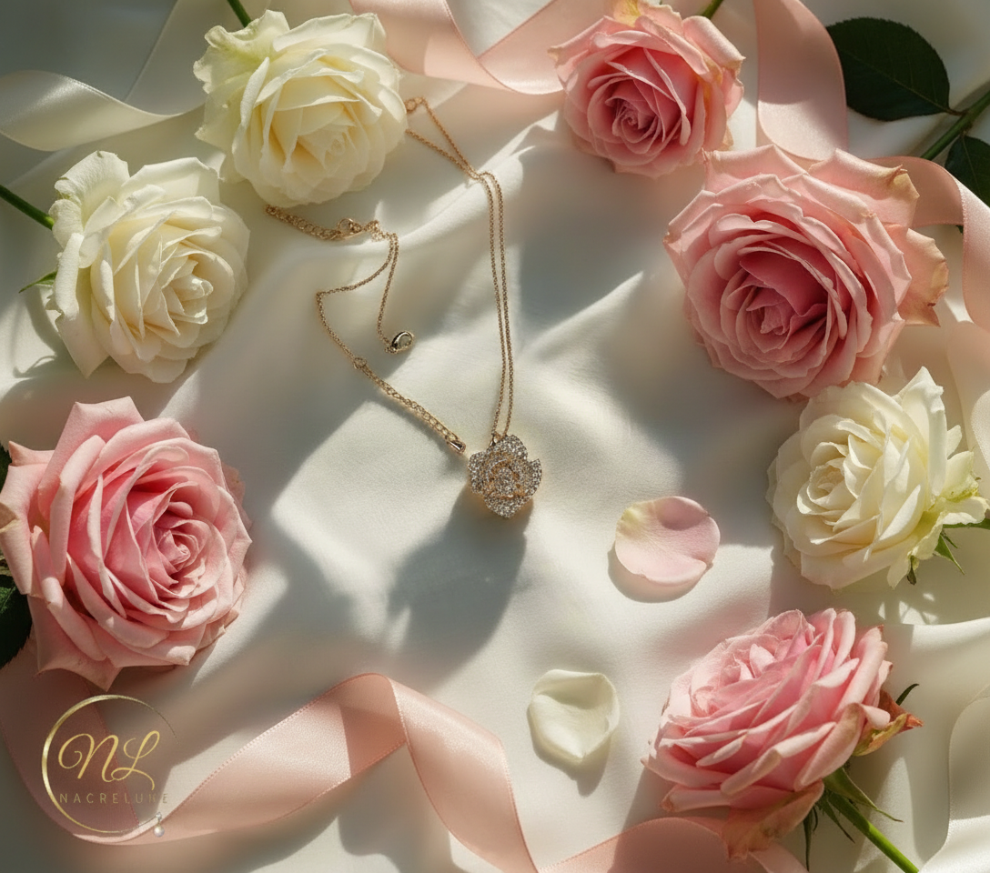 Pendentif en strass en forme de rose stylisée NACRELUNE pendentif