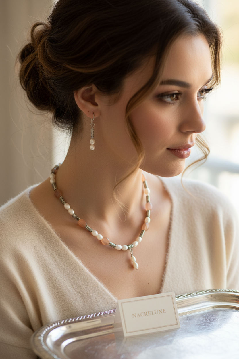 Parure en perles de pierres de lune avec perles de culture nacrelune.com parure