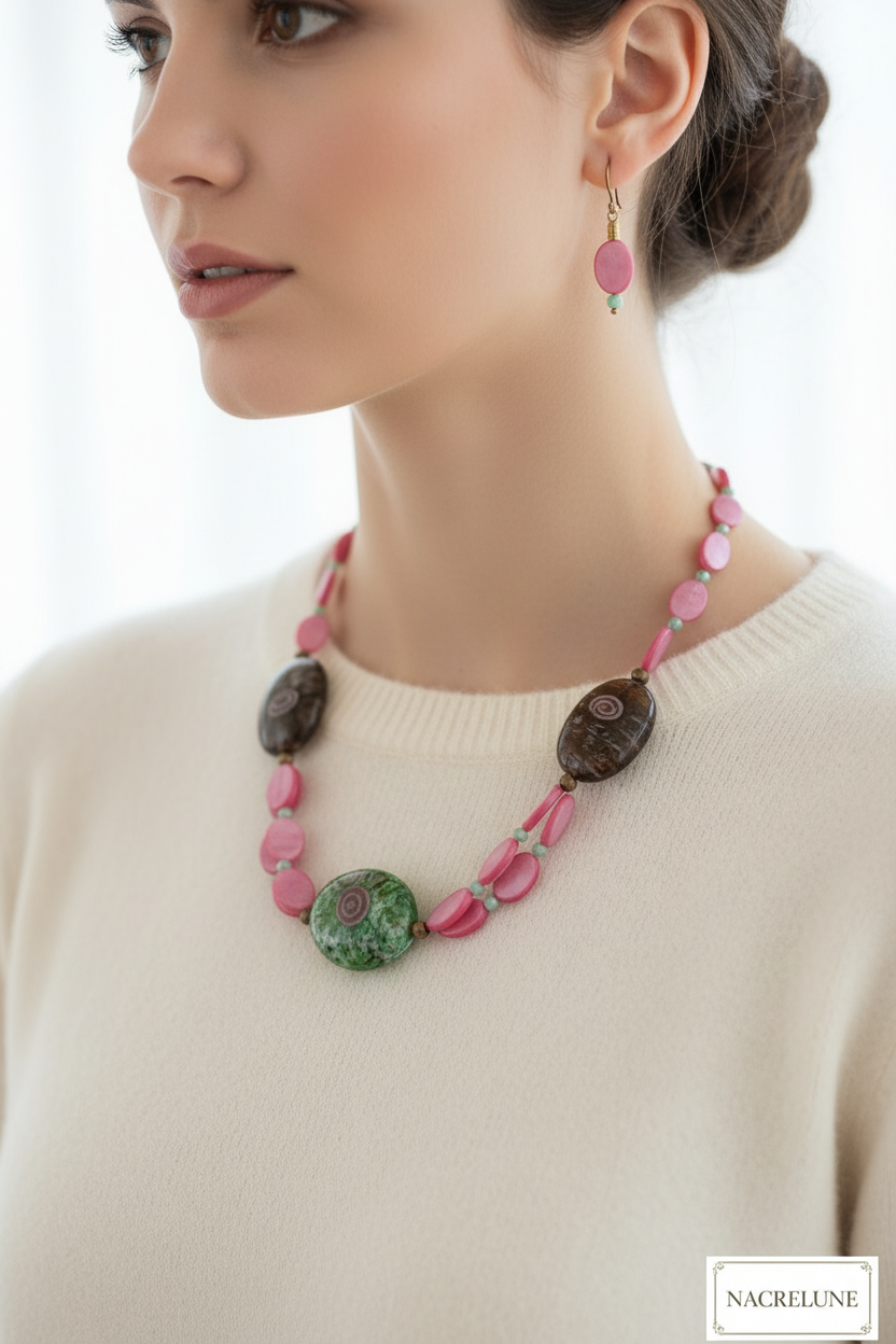 Parure en perles de nacre et grandes perles de verre nacrelune.com parure