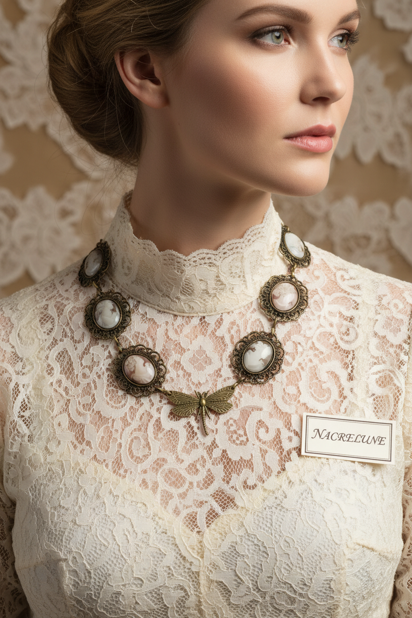 Collier fait de camées avec libellule nacrelune.com collier