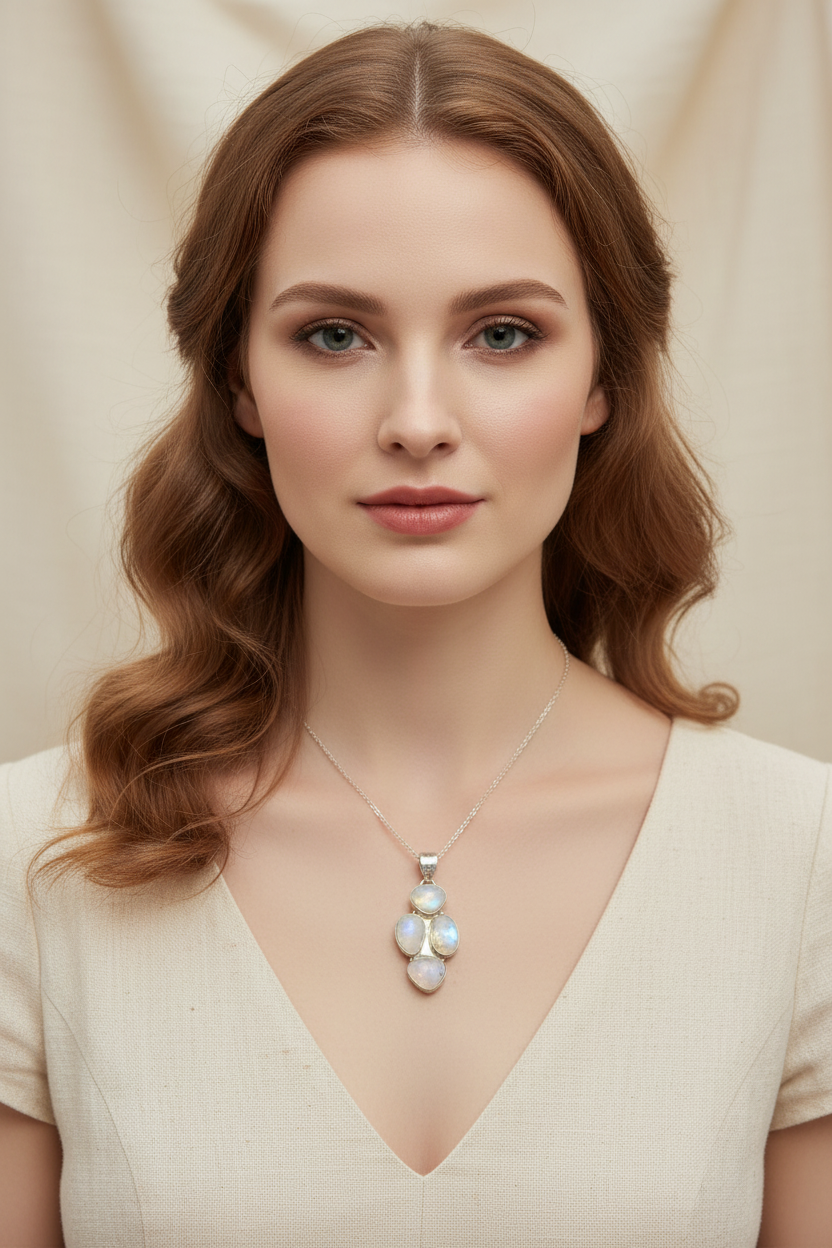 Pendentif en argent 925 avec pierres de lune nacrelune.com pendentif