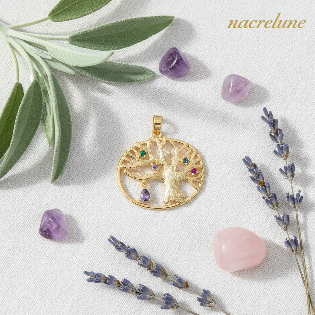 Pendentif Arbre de Vie Plaqué Or – Zirconias Multicolores | NACRELUNE NACRELUNE pendentif