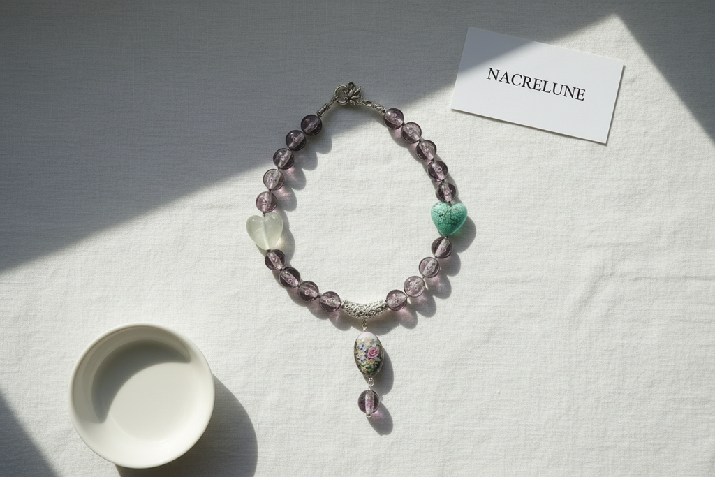 Collier en perles de verre de style Murano nacrelune.com collier