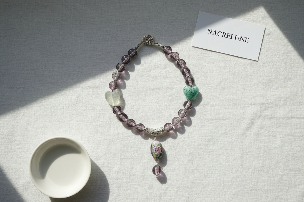 Collier en perles de verre de style Murano nacrelune.com collier