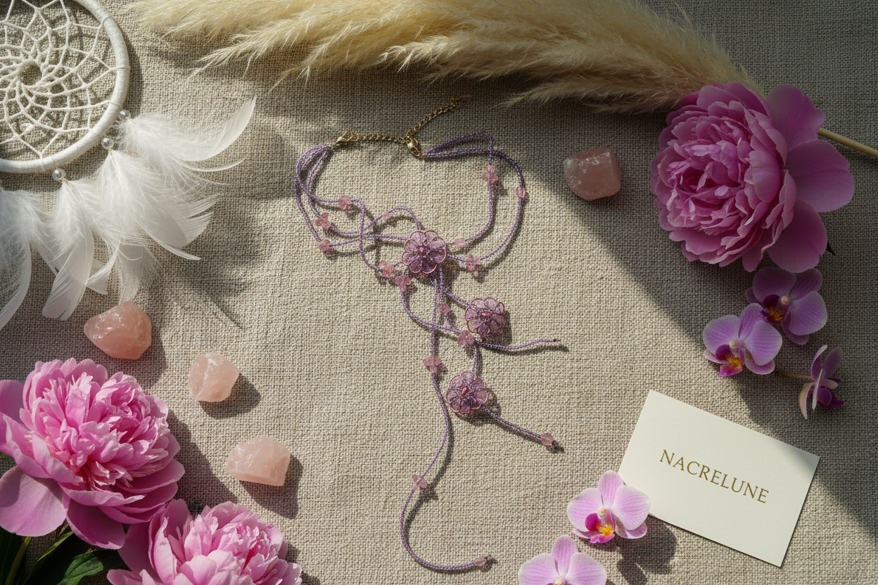 Collier roses en perles de rocaille nacrelune.com collier