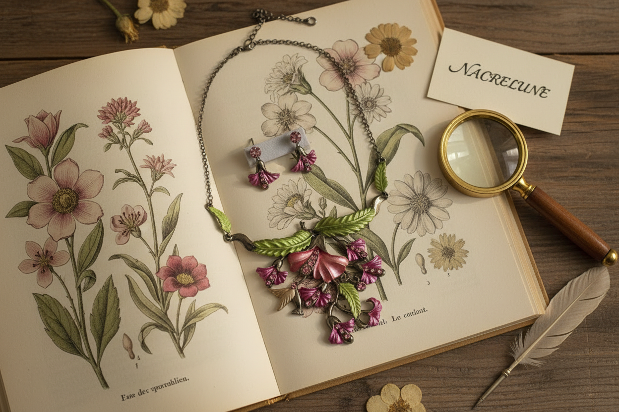 Parure en émail clochettes et colibri nacrelune.com parure