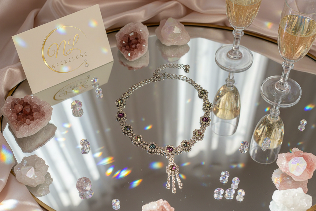 Collier en strass aux reflets multicolores nacrelune.com collier