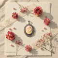 Grand pendentif camée rose représentant une petite fille et son lapin nacrelune.com pendentif