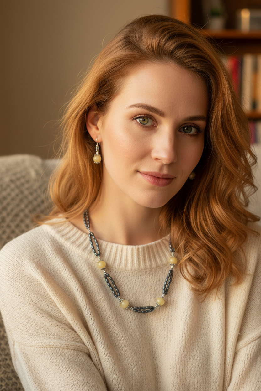 Parure Perles de Culture Irisées & Citrines Polies | Collier + Boucles – Nacrelune nacrelune.com parure