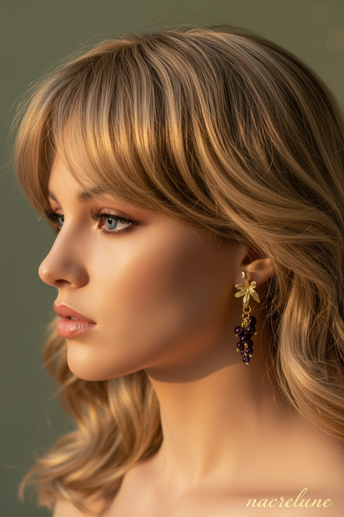 Boucles d'Oreilles Fantaisie Grappe de Raisin nacrelune.com boucles d'oreille