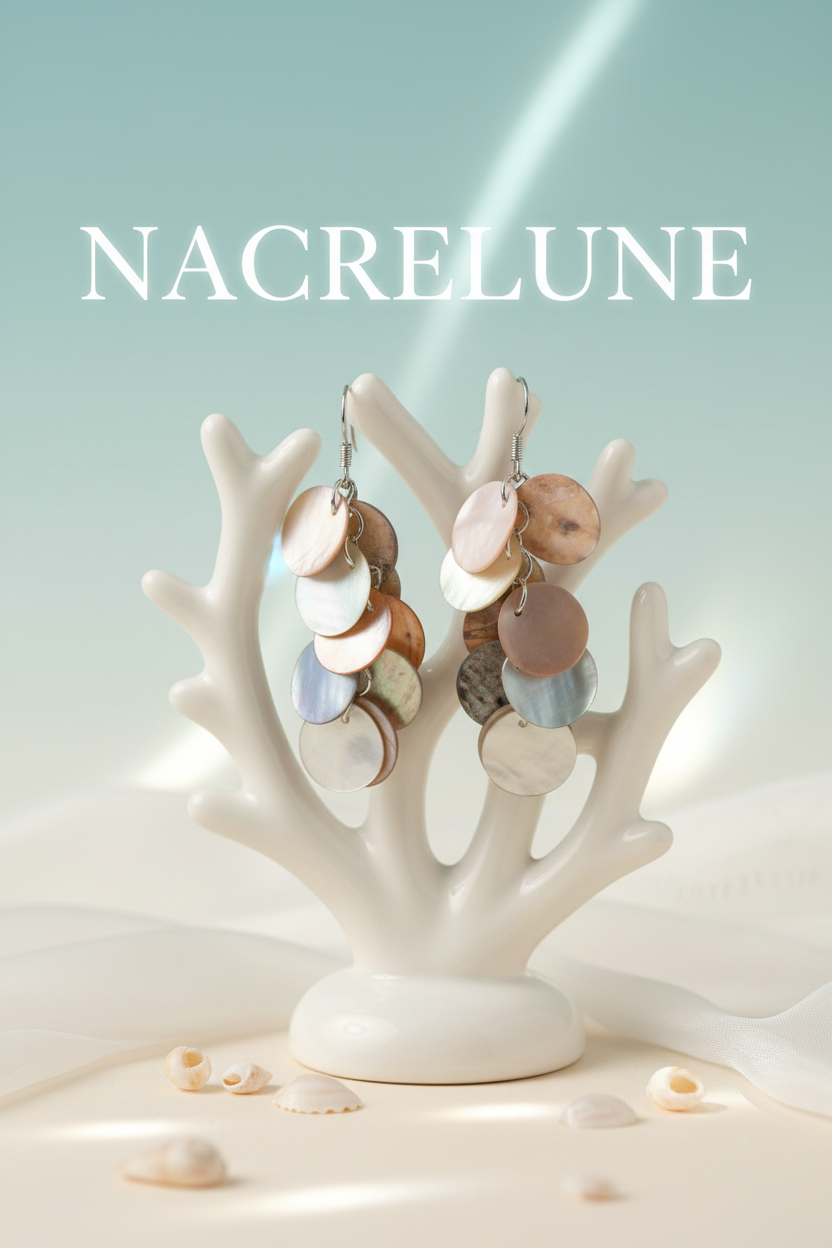 Boucles d’oreille en pastilles de nacre nacrelune.com boucles d'oreille