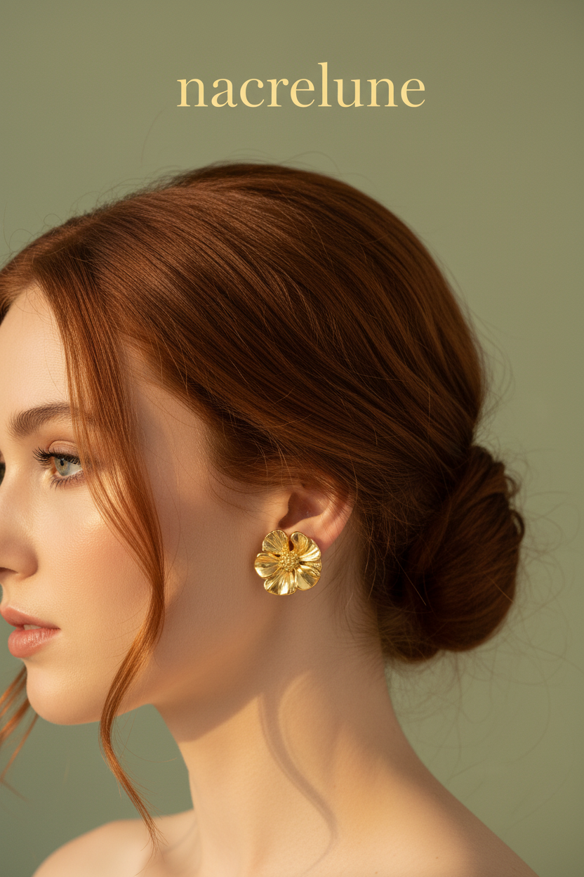 Boucles d'Oreille Fleur Plaqué Or – Pétales Sculptés | NACRELUNE NACRELUNE boucles d'oreille